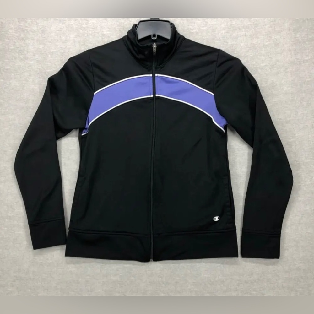 Champion Authentic Mock Neck Track Jacket Women Size M Black Purple